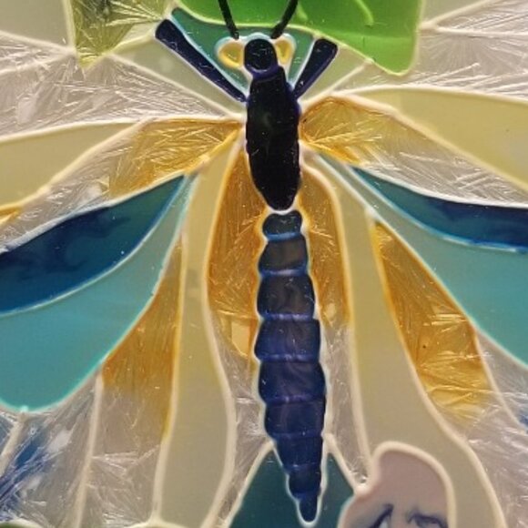 Amia Stained Glass Style Butterfly & Flower Suncatcher Round Indoor Window Decor - Picture 3 of 13